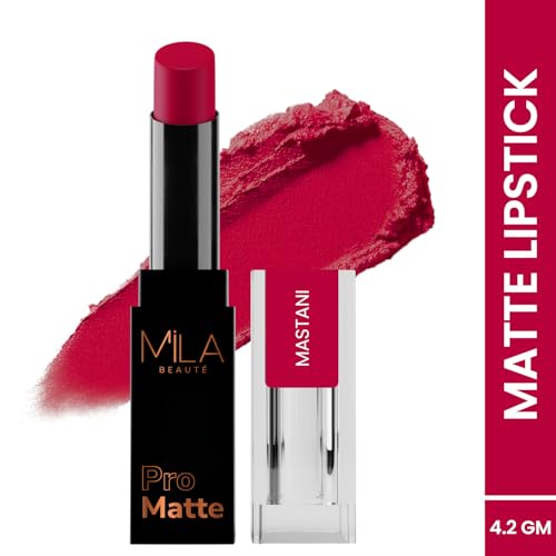 Image of Mila Beaute Pro Matte Lipstick | Highly Pigmented & Long lasting | Semi Matte Finish | Light Weight Lipstick | Single Swipe Application | Luxurious Lip Color | Shade - (Mastani, 4.2g) (Pack of 2)