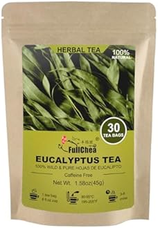 FullChea - Natural Eucalyptus Tea Bag 30 Teabags, 1.5g/bag - Premium Hojas de Eucalipto - Non-GMO - Caffeine-free - Boost Respiratory Health