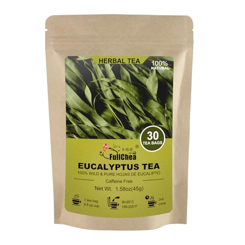 FullChea - Natural Eucalyptus Tea Bag 30 Teabags, 1.5g/bag - Premium Hojas de Eucalipto - Non-GMO - Caffeine-free - Boost Respiratory Health