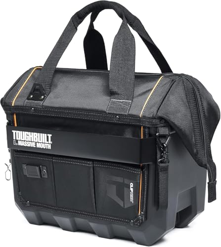 ToughBuilt ClipTech Series – 16" Massive Mouth Tool Bag, Heavy-Duty Wide-Mouth Storage Bag Rigid Frame 1680D Ballistic Fabric, Reinforced Handles Waterproof Base (TBL-CT-62-16A)