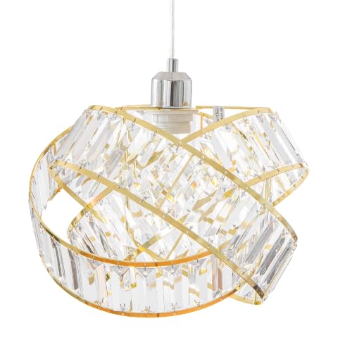 Crystal 3 Tier Interlocking Lamp Shade 31cm Gold Finish Elegant Chandelier Style Light Shade with Faceted Droplets Easy Fit for Ceiling Pendant (1)