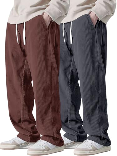 Image of Pinkmint Men's Stretchable Ribbed Track Pants | Poly Lycra Relaxed Fit Trousers | Elastic Waist Drawstring Joggers | Casual, Gym, Lounge Wear for Men