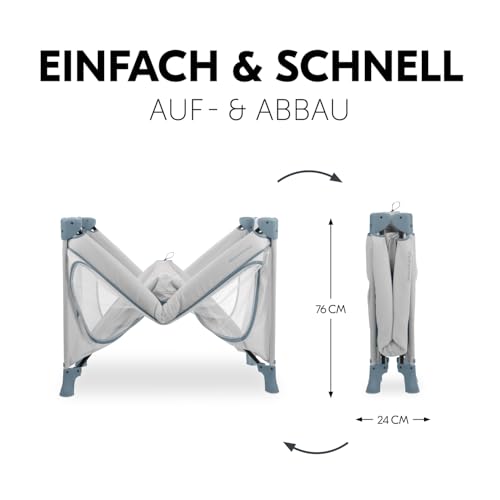 hauck Dream N Play Plus, Dusty Blue - Kinderreisebett mit Transporttasche - Großer Schlupf zum Spielen - Klein Zusammenklappbar - Baby Reisebett Kleinkind ab Geburt bis 15 kg