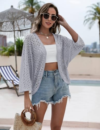 Image of Zeagoo Womens Summer Crochet Cardigan Sweaters Lightweight Open Front 3 /4 Sleeve Batwing Kimono Boho Knit Cover Ups 2026