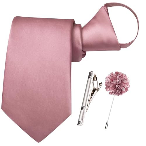 Image of Hi-Tie Pretied Boys Ties Solid Color Kids Adjustable Necktie Lapel Pin Clip Set Age 8-12 Wedding School Graduation