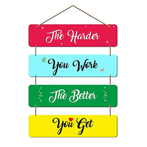 Artvibes The Harder You Work The Better You Get MDF Wood Wall Hanger Ornaments | Quotes Decor Item | Motivational Wall Decor | Wall Poster | Graphic Art | Office Wall Decoration Items (WH_5108NN)