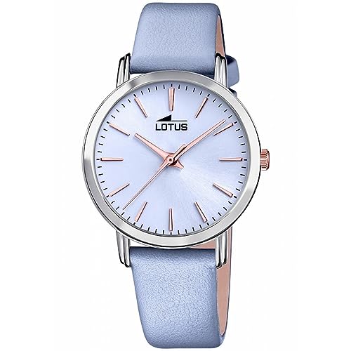 Imagen de LOTUS Reloj Mujer Analógico de Cuero Azul Movimiento de Cuarzo Cristal Mineral de Alta Resistencia Resistente al Agua 5 ATM Elegante
