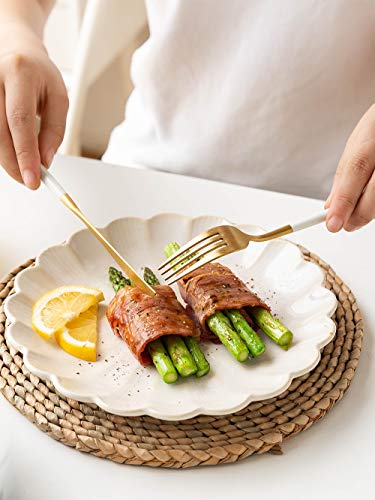 Mdzf Sweet Home 8.5-Inch Ceramic Dinner Plates Set, Pasta Serving Plates, Dessert Dishes Unique Tableware Set Of 4, White #TOP1