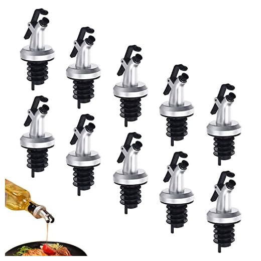XPOOP 10 Piezas Vertedor de Botellas, Vertedor de Aceite, Dispensador de Licores Vino, Tapones de Aceite, Boquillas de Aceite de Oliva, Boquilla Aceite, Vertidores de Licor, Vertedor Aceite Oliva