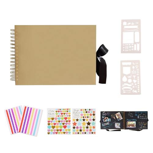 Fotoalbum zum Selbstgestalten, Schwarz Scrapbook 21.5×15cm, Fotoalbum Diy Geschenk Scrapbooking Set mit Fotoecken für Baby Familie Jahrestag Geburtstags Valentinstag Hochzeit