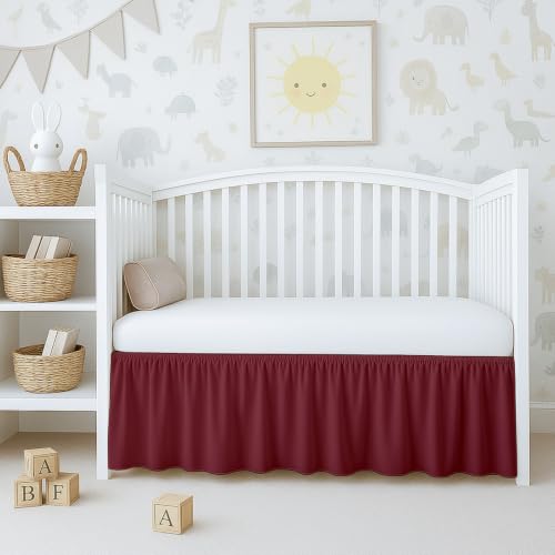 Image of Cottington Lane Burgundy Crib Skirt Dust Ruffle 14 inch Drop, Fits 28 inch x 52 inch