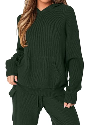 REORIA Women 2 Piece Knit Sweater Set Lounge Hoodie & Cargo Pants Outfit for Fall Winter 2024 Travel Style3