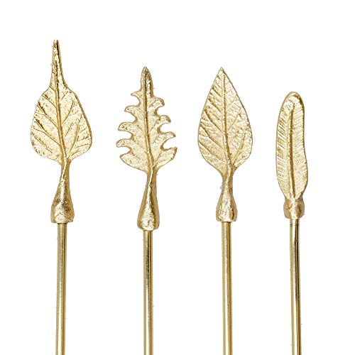 Image of Barcraft Premium Cocktail Stirrers in Gift Box for thinKitchen, Leaf Design, Stainless Steel, Gold Coloured, Set of 4