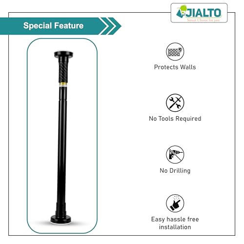 Image of JIALTO Adjustable Bathroom Curtain Rod | Extendable 90 To 160 Cm Shower Curtain Rod Without Drill for Wall Anti-Skid Spring Pull | Door Curtain | Bathroom Pipe Rod | Curtain Stand - BLACK, Pack Of - 2