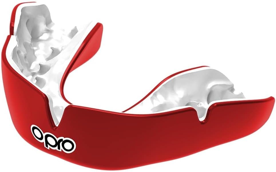 OPRO Instant Custom Fit Moldable Mouth Guard, Dentist Level, Red/White