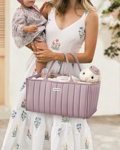 Blissful Diary Baby Diaper Caddy Organizer, Stylish Storage Basket for Newborn Essentials and Diaper Station, Gift for Baby Shower and Registry Must-Have, Mauve Pink | Gift for Baby Shower, Registry Must-Have