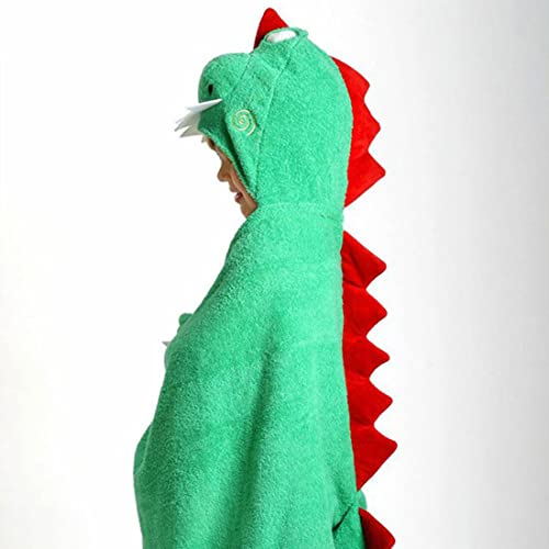 Image of ZOOCCHINI Hooded Bath Towel for Kids - 100% Cotton Terry, Plush & Absorbent for Bathtime or Pool, 50 inch x 22 inch (2-6 Years), Devin The Dinosaur
