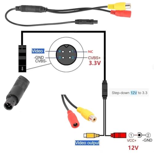 Image of YuYue Electronic 4-Pin Male Backup Reverse Camera Car Universal to CVBS RCA Female Connector Signal Power Adapter Wire Harness Audio Cables