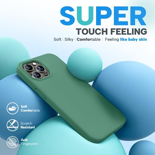 Image of Miracase Designed for iPhone 13 Pro Max Case with Screen Protector,[Soft Anti-Scratch Microfiber Lining],Shockproof Liquid Silicone Rubber Phone Case Cover 6.7 inch, Acacia Green