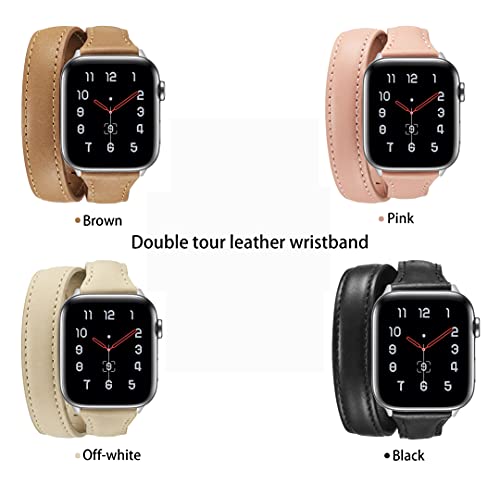 Danwon Pulseira de couro duplo Tour, compatível com Apple Watch de 38 mm, 40 mm, 42 mm, 44 mm, pulse