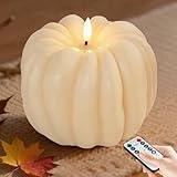Flameless Pumpkin Candles with Timer - Fall Home Decor Indoor, LED Light Up Pumpkins for Mantel Table | Flameless Candle Thanksgiving Fall Decoration, Autumn Farmhouse Rustic Harvest Decor (White)