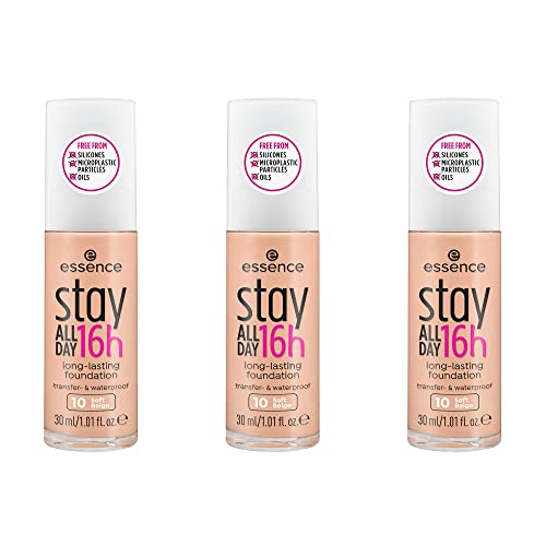 Esence Stay All Day - Base de maquillaje de larga duración, resistente a las manchas, resistente al agua, n.º 10, color beige suave, nude, de larga duración, mate, vegano, sin aceite, resistente al