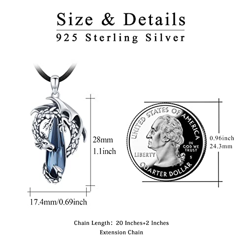 Echooy Dragon Necklace For Men 925 Sterling Silver Blue Crystal Dragon Pendant Necklace For Women Boyfriend Boys Vintage Wiccan Necklace Dragon Jewelry Gift Adjustable 20 In Chain #TOP5