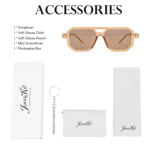 Image of JOVAKIT Retro Aviator Sunglasses for Women Men Fashion Rectangle Sun Glasses Luxury Round Temples Designer UV400 Protection (Transparent Brown /Brown), JK088J