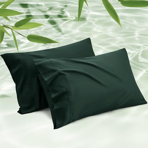 Bedsure Cooling Pillow Cases Standard Size, Rayon Derived from Bamboo Standard Pillowcases Set of 2, Breathable & Silky Soft Bedding Pillow Covers with Envelope Closure, Mallard Green, 20x26 Inches