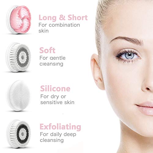 Waterproof Facial Cleansing Spin Brush Set with 4 Exfoliation Brush Heads - Complete Face Spa System by CLSEVXY - Advanced Microdermabrasion for Deep Scrubbing and Gentle Exfoliating