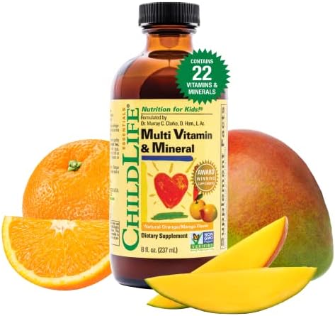 CHILDLIFE ESSENTIALS, Kids Liquid Multivitamin and Mineral Supplement - Liquid Vitamins for Kids, All-Natural, Gluten-Free, Non-GMO - Natural Orange & Mango Flavor, 8 Fl Oz Bottle (Pack of 4)
