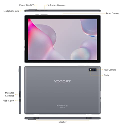 Yotopt Android Tablet 10 Inch, Android 11.0, 4Gb Ram 64Gb Storage, Octa-Core Processor, 10.1'' Hd Ips Screen, Dual Camera, Wi-Fi, Bluetooth, Usb Type-C, Y61 Tabletas #TOP7