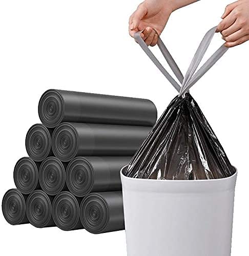Trash Bag Drawstring Garbage Bags - Thicken RONYMARX Bathroom Trash can Liners for Bedroom Home Kitchen 50 Counts ,4-6 Gallon (BLACK)
