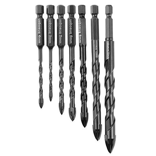 uopoeuq 7PCS Masonry Drill Bits, YG6X Carbide Cutter Tip Concrete Drill Bit Set for Tile,Brick, Plastic and Wood,Tungsten Carbide Tip Best for Wall Mirror and Ceramic Tile on Concrete and Brick Wall