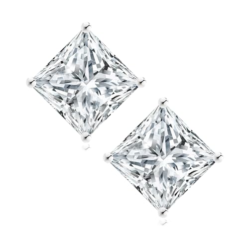 KRKC&CO Princess Cut Moissanite Earrings Studs for Women, Anniversary Birthday Gift for Wife Mother, 925 Sterling Silver D Color VVS1, White Gold Plated, 0.6ct-2ct Brilliant Jewelry For Her