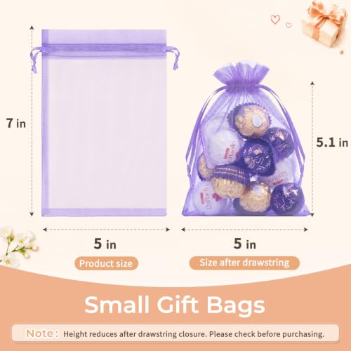Image of Crweety 50PCS Organza Bags 5x7 Light Purple Small Gift Bags Mesh Drawstring | Party Favor Goodie Bag Bulk, Jewelry Sachet Candy Treat Soap Makeup Pouches, Wrap for Wedding Baby Shower Birthday Halloween