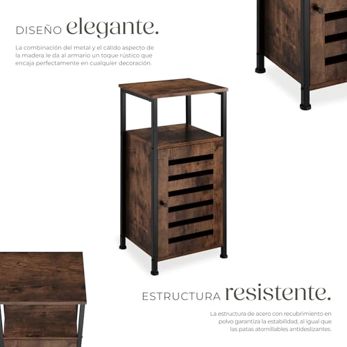 tectake® Mesa Auxiliar Salon Estilo Industrial 2 Estantes y Puerta, Mesita de Noche, Decoracion Hogar, Mesitas de Noche, Mesita Auxiliar - 31,5 x 38,5 x 81 cm Madera Industrial Oscura, Rústica - imagen 4