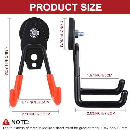 Image of Landhoow 6 Pcs Large Magnetic Hooks Heavy Duty Garage Magnet Hooks Strong Storage Utility Magnetic Hangers with Anti Slip Rubber Coating for Indoor and Outdoor Hanging (Black,Orange)