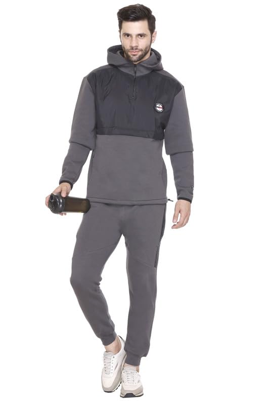 Mens Hood Neck Winter Tracksuit Hooded Jacket with Elastic Waist Lower Warm Soft Jogging Suit Activewear Set for Gym Running and Casual Wear Color Block Track Suit for Gents-image-49