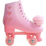 JetHok Roller Skates for Women, High Top PU Leather Rollerskates, Shiny Double-Row Four Pink Wheels Quad Skates for Girls and Age 8-50 Indoor Outdoor (Gradient Pink, US 7)