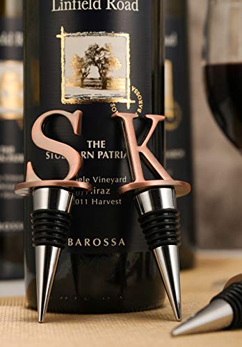 Wine Stoppers,Reusable Wine Bottle Stoppers,Stainless Steel Letter Wine Stopper, Food Grade Silicone Material Decorative Wine Stoppers Funny Gift -Bronze Color (Letters K) #TOP6