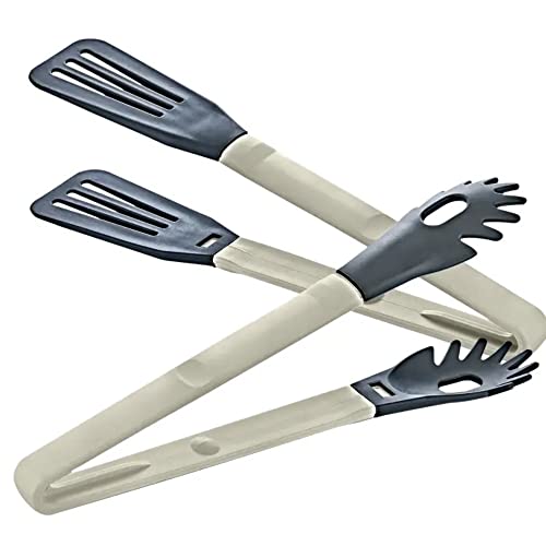 Pince de cuisine 2 pièces Herzberg HG2N1CK4-GRE- Nylon- Cuisson et service de pinces- Nettoyage facile- Conception sans couture- Multifonctionnel-Gris