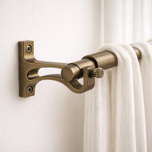 Image of Elite Aluminum Curtain Rod Brackets - Heavy-Duty Wall Mount Clamps for Curtain Rod Support for Door and Window Curtain Rods with Screw and Wall Plug - Pack of 2PCS (Brass Antique ARC)