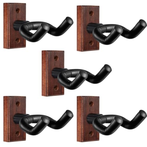 Wood Guitar Hangers 5Pack - Wall Mount Guitar Holder Hook Stand for Acoustic, Electric, Banjo, Bass