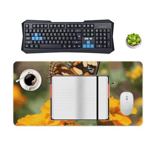 Tapis de souris grand format fleurs et papillons pour bureau à domicile - 4