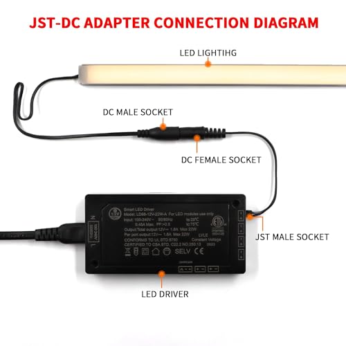 Image of VST LED Power Supply, 100V-240V AC to 12V 22W DC, Low Voltage Transformer with 12V JST Ports, Control Unit for Strip and Under Cabinet Lights, ETL Listed, Black