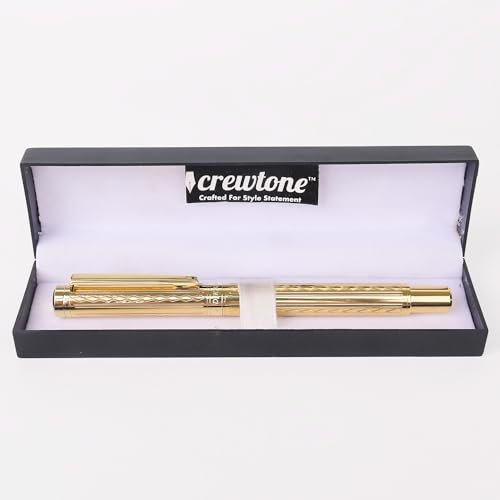 Image of 20818 Glossy Fountain Pen Golden Self Designer Metal Body Golden Crafted Clip with Ink Converter Pen for Student, Executives with High End Gift Box. (FINE NIB)