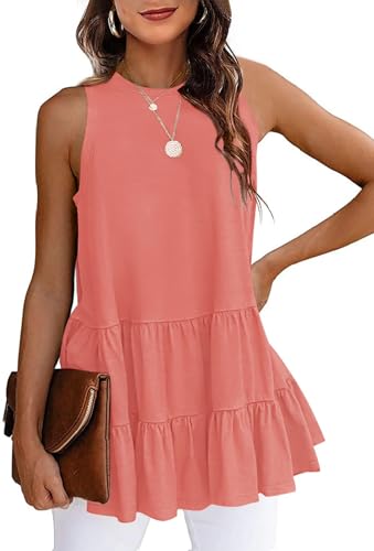 Image of HAEOF Women's Summer Sleeveless Peplum Babydoll Tops Casual Crew Neck Flowy Loose Fit Tunic Tank Shirts