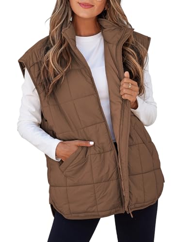 EVALESS Womens Puffer Vest Zip Up Cap Sleeve Jackets Travel Fall Outfits 2025 Fashion Warm Winter Coats With Pockets