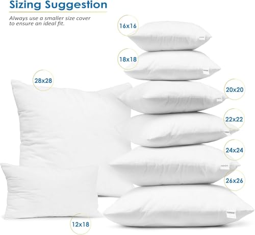 Image of Nestl 28x28 Pillow Inserts - Throw Pillow Insert 28x28, 2 Pack Euro Pillows 28x28, Decorative Euro Pillow Insert 28x28 White, 28 X 28 Pillow Insert, Lumbar Pillow Insert for Bed and Couch